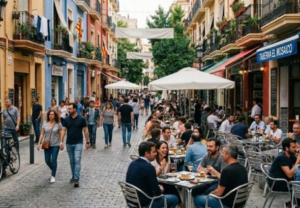 Terrazas en el barrio valenciano donde se aplicará la ZAS Russafa.