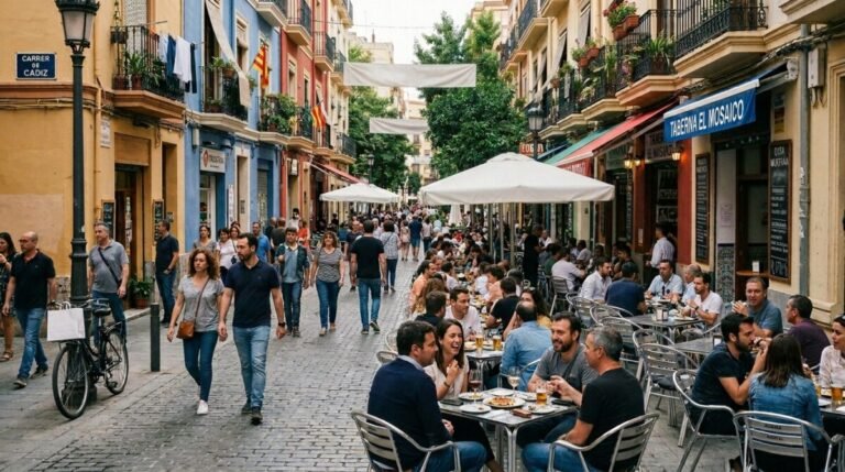 Terrazas en el barrio valenciano donde se aplicará la ZAS Russafa.