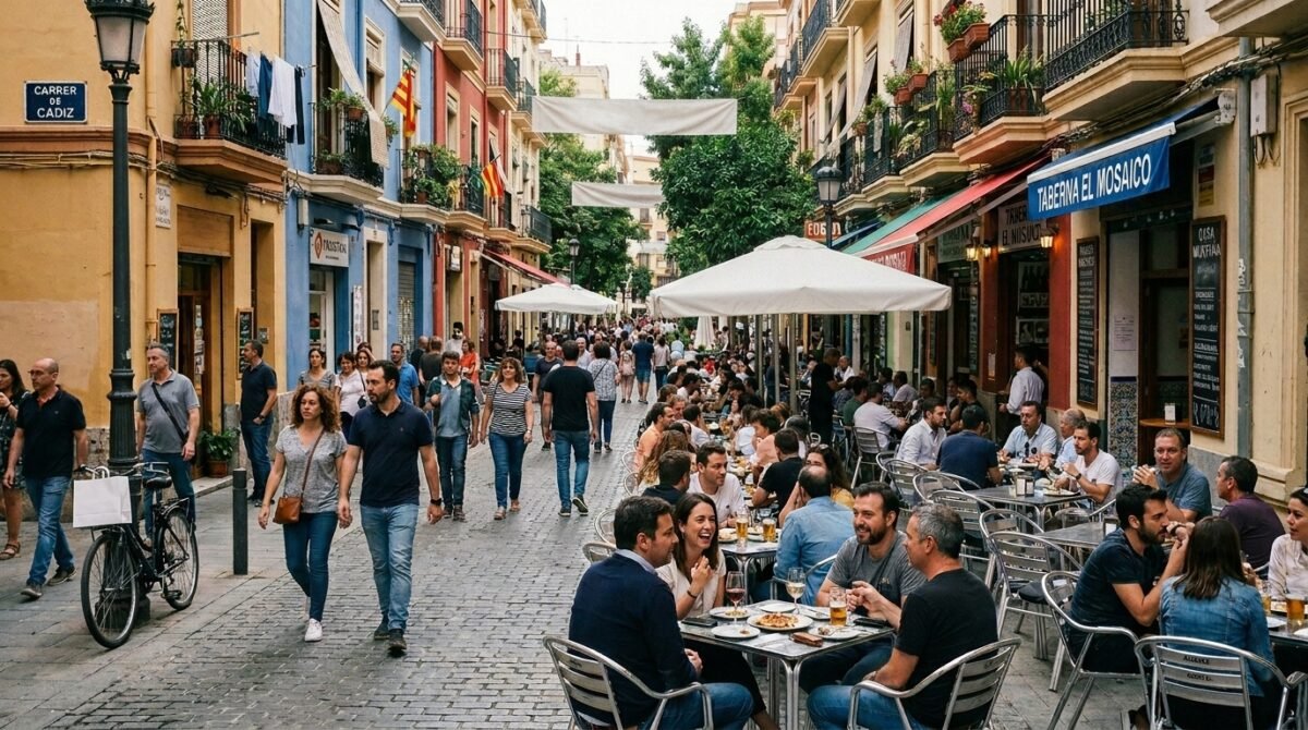Terrazas en el barrio valenciano donde se aplicará la ZAS Russafa.