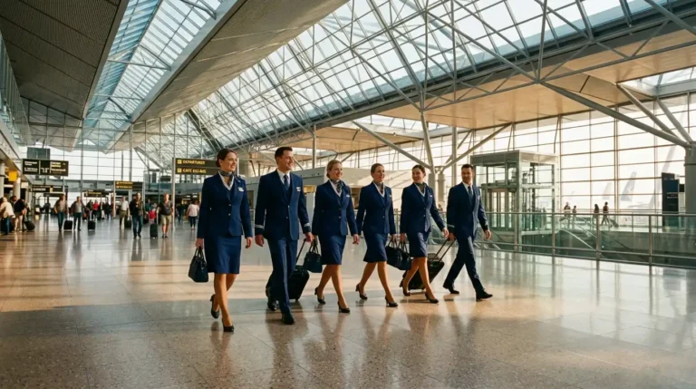 Personas de tripulación de vuelo en el aeropuerto para embarcar bajo el nuevo Convenio Iberia.