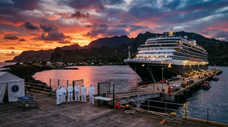 Recreación digital del crucero MV Hondius que transportaba a personas contagiadas con la Hantavirus Andes