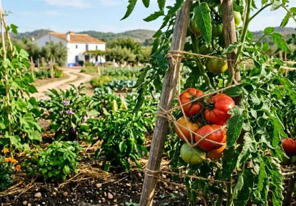 Recreación digital de unos tomates plantados en un huerto urbano de Sociópolis