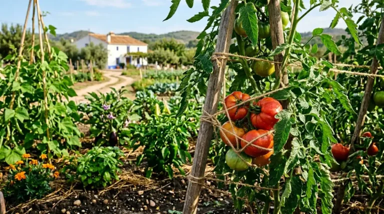 Recreación digital de unos tomates plantados en un huerto urbano de Sociópolis