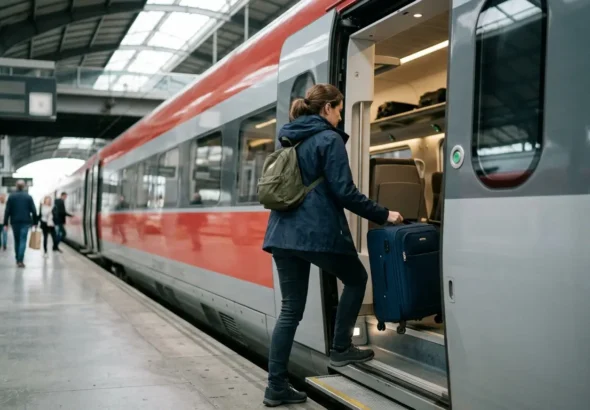 Recreación digital de una persona subiendo a un tren Iryo