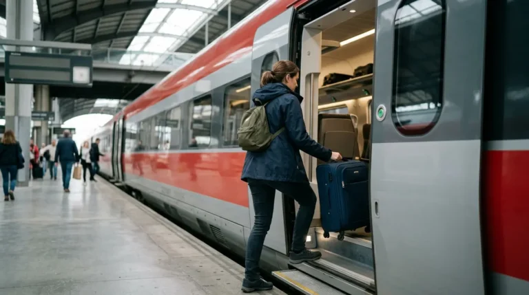 Recreación digital de una persona subiendo a un tren Iryo