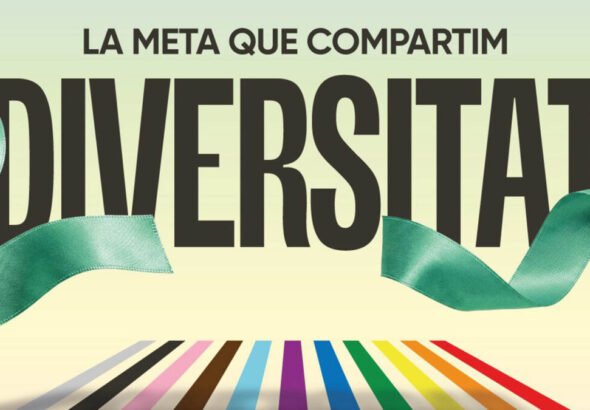 Cartel Orgullo 2026 de Valencia que muestra el texto La meta que compartim , diversitat.