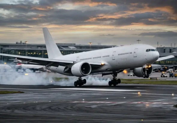 Imagen que muestra a un avión aterrizando en un aeropuerto en medio de la crisis del queroseno.