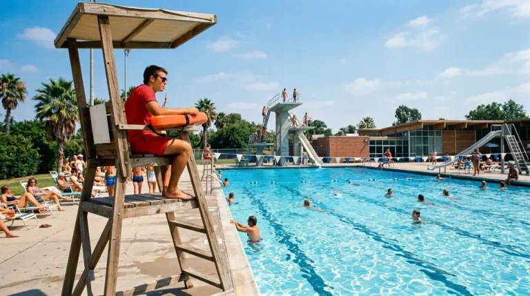 Imagen que muestra a un socorrista vigilando una piscina en 2026 con las nuevas tablas salariales del convenio.