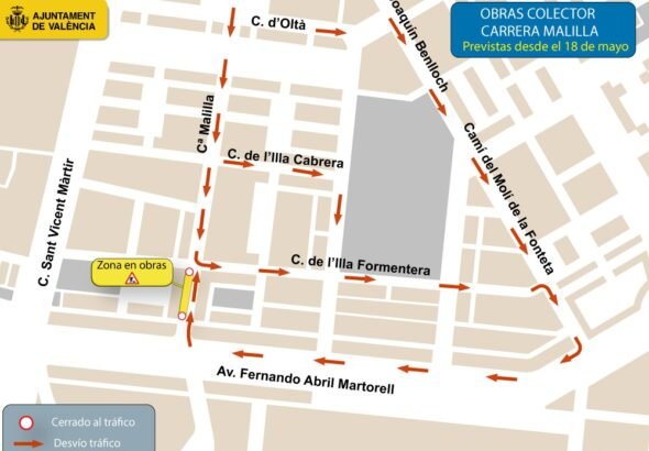 Mapa oficial de los cortes de tráfico en Malilla y las zonas que se pueden circular