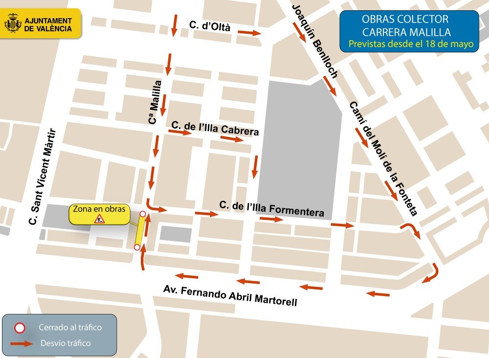 Mapa oficial de los cortes de tráfico en Malilla y las zonas que se pueden circular