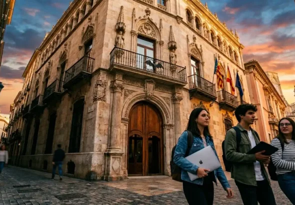Imagen de unos jóvenes emprendedores en Valencia con la convocatoria del Ayuntamiento y Lo Rat Penat