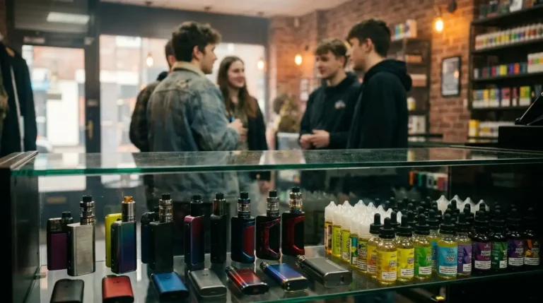 Imagen que muestra a unos jóvenes en una tienda de Valencia bajo la campaña contra el tabaquismo