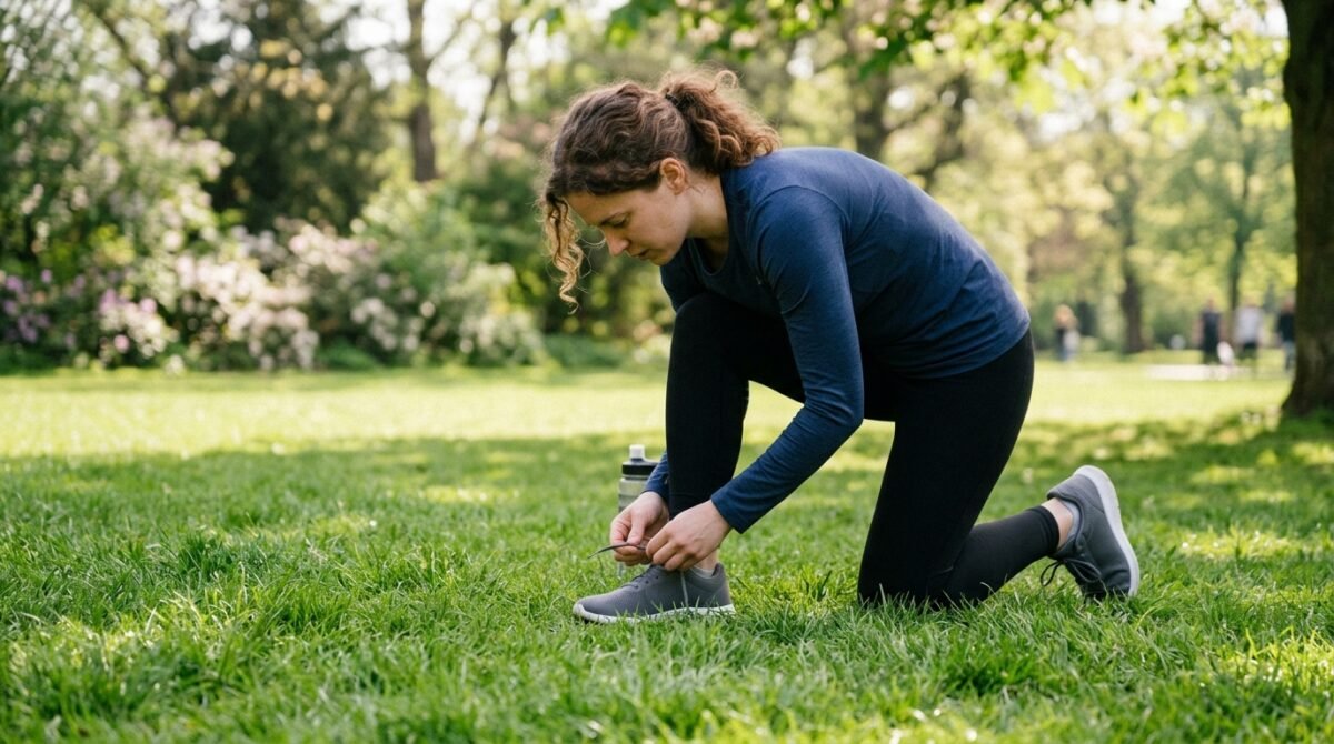 Imagen que muestra a una estudiante con ropa deportiva atándose las zapatillas entrenando para las becas de excelencia deportiva de Madrid