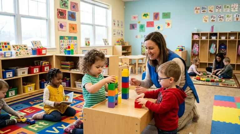 Imagen que muestra una guardería en madrid con niños jugando que reciben las becas de infantil