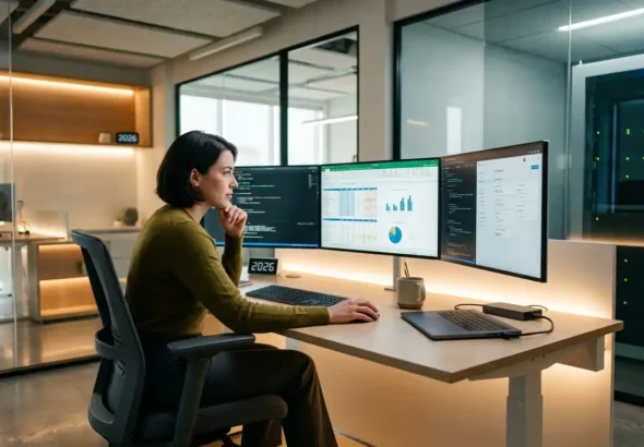 Imagen que muestra a una persona trabajando como técnica de informativa bajo las nuevas condiciones del convenio de Eltec de 2026-2027