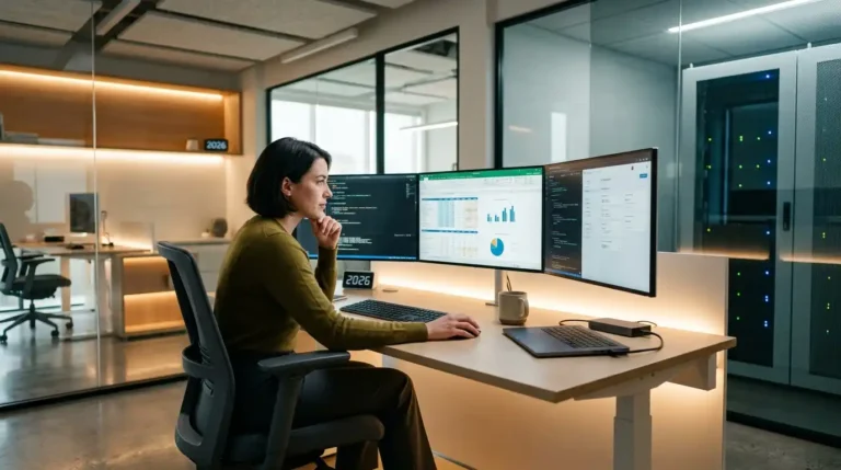 Imagen que muestra a una persona trabajando como técnica de informativa bajo las nuevas condiciones del convenio de Eltec de 2026-2027