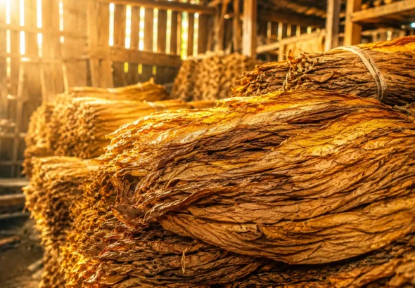 Imagen de un secadero de tabaco con tabaco secándose bajo el nuevo convenio de Cetarsa.