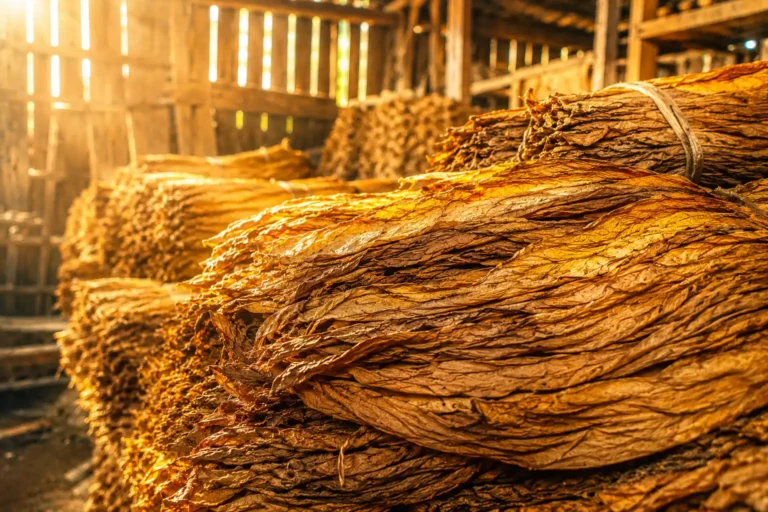 Imagen de un secadero de tabaco con tabaco secándose bajo el nuevo convenio de Cetarsa.