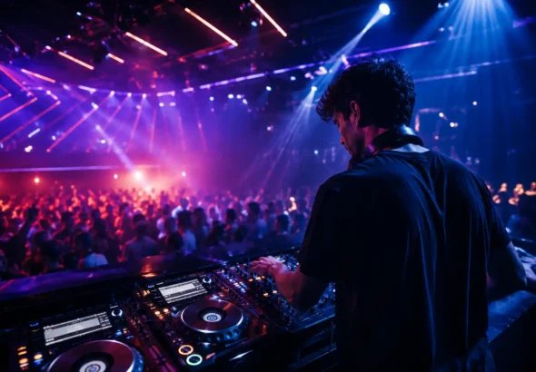 Imagen de un dj trabajando en una sala de ocio nocturno con el nuevo convenio discotecas
