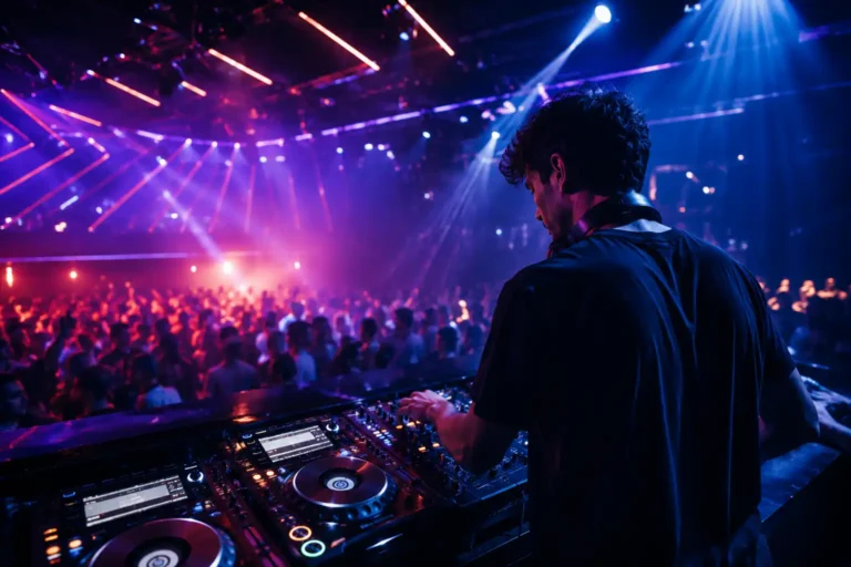 Imagen de un dj trabajando en una sala de ocio nocturno con el nuevo convenio discotecas