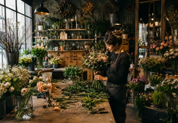 Imagen de una persona trabajando en un taller con el nuevo convenio floristerias