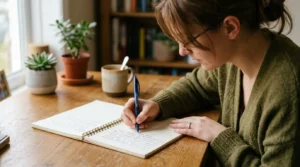 Imagen que muestra a una persona escribiendo con la mano derecha sobre un papel con un boli mostrando que es diestra