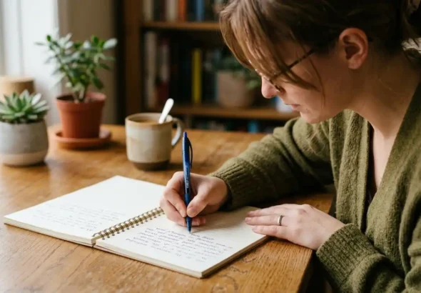Imagen que muestra a una persona escribiendo con la mano derecha sobre un papel con un boli mostrando que es diestra