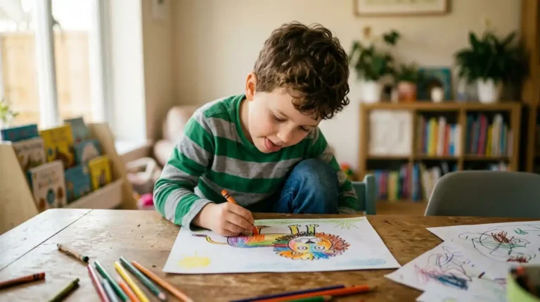 Un niño haciendo un dibujo en Valencia para el concurso de dibujo de la Feria de los animales