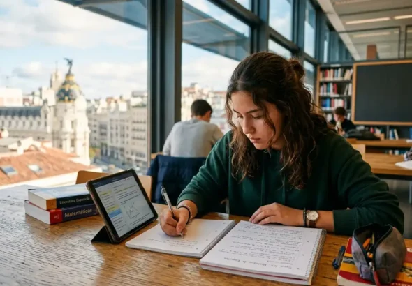 Recreación digital de una persona que estudia en Madrid con la ayuda de las becas de bachillerato