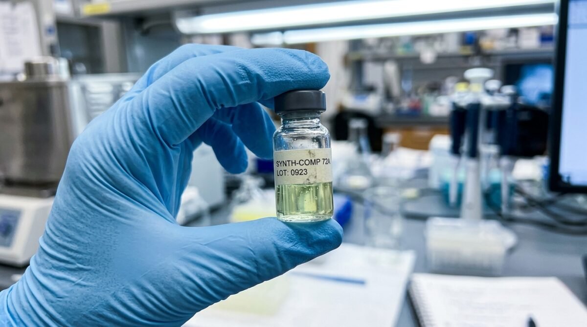 Vial de laboratorio comparando la potencia de nuevos opioides con el fentanilo.