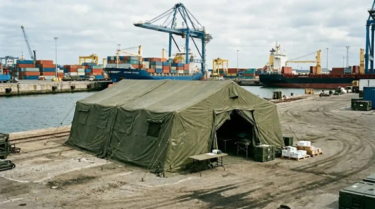 Imagen de una tienda de campaña para atender a los evacuados de hantavirus del MV Hondius. Recreación digital