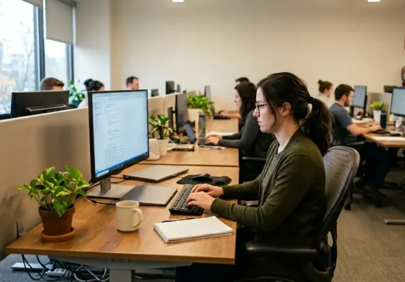 Un empleado público disfrutando en la oficina de la nueva jornada para funcionarios
