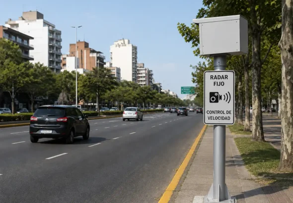 Recreación digital de IA de una avenida en Valencia con un radar fijo instalado.