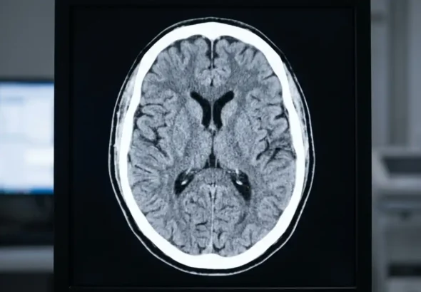 Radiografía del cerebro de una persona tras un ictus. Recreación digital.