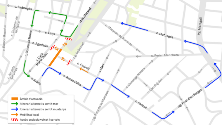 Mapa oficial de cortes de la rambla del carmel de barcelona para el domingo 31 de mayo