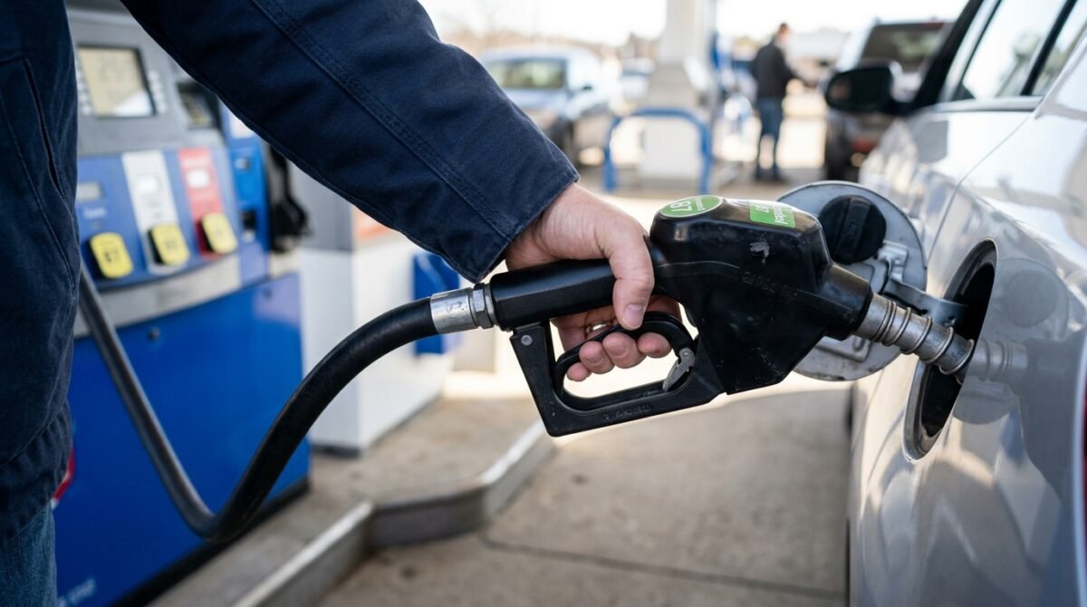 ¿Trabajas en Moeve? Estas son las nuevas ayudas por hijo y beneficios Imagen que muestra una persona con el surtidor de la gasolinera Moeve llenando el depósito de su coche
