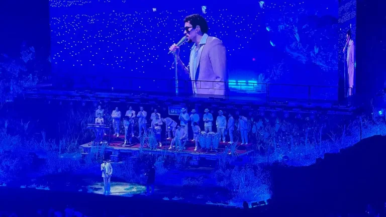 Imagen que muestra a Bad Bunny en uno de sus conciertos actuando sobre el escenario.