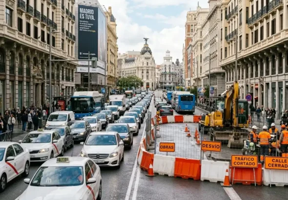 Recreación digital de una calle por los cortes de tráfico en Madrid por la visita del Papa León XIV