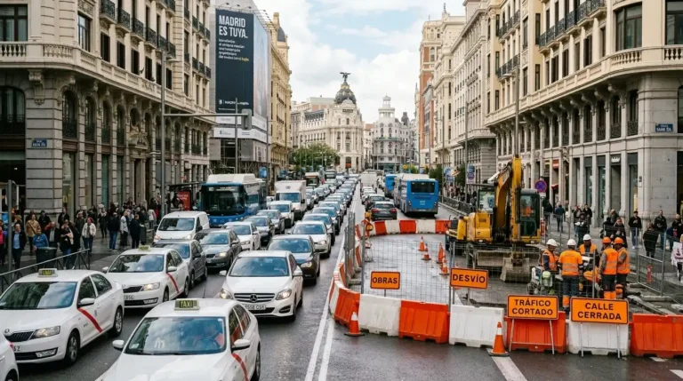 Recreación digital de una calle por los cortes de tráfico en Madrid por la visita del Papa León XIV