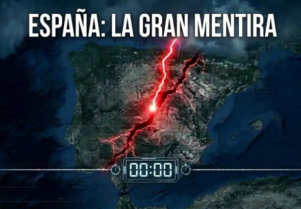 Mapa de España partida en dos que cuenta la crisis que vive desde hace 20 años con un cronómetro que marca 00:00