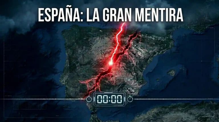 Mapa de España partida en dos que cuenta la crisis que vive desde hace 20 años con un cronómetro que marca 00:00