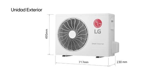 Las mejores ofertas en aire acondicionado para adelantarte a las olas de calor Imagen con las medidas del aparato exterior aire acondicionado LG REPLACE12Z.SET Blanco
