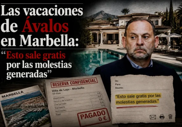 Imagen que muestra a Ábalos con el chalet de Marbella de fondo que alquiló la trama