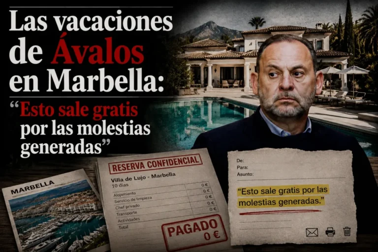 Imagen que muestra a Ábalos con el chalet de Marbella de fondo que alquiló la trama