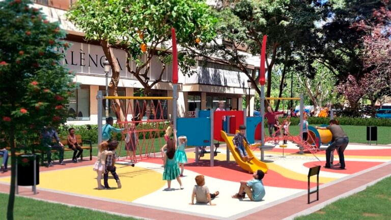 Imagen que muestra la infografía del nuevo parque del barrio Exposición en la plaza de la Legió Espanyola