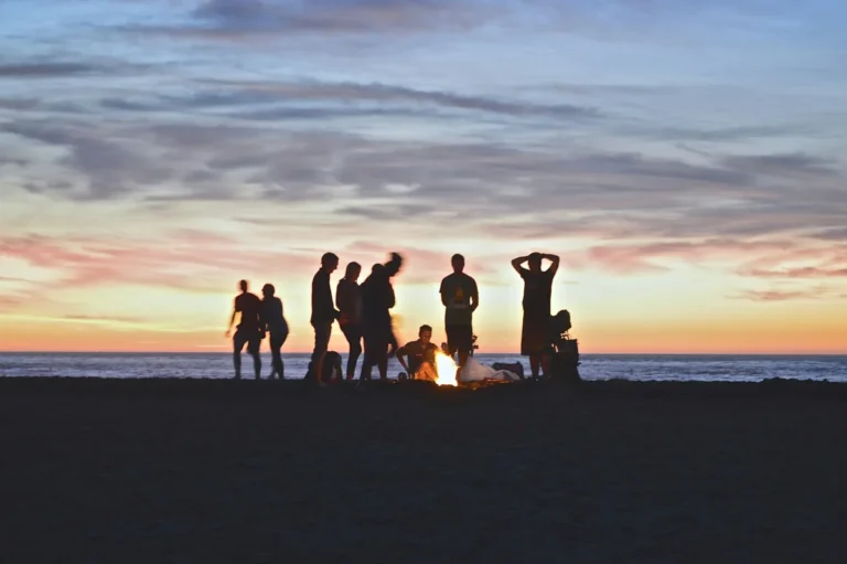 Imagen de una playa con una hoguera en la noche de San Juan