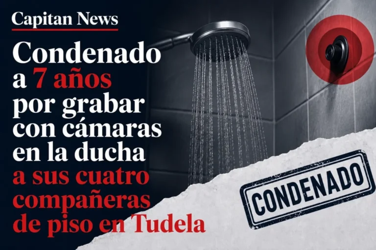 Imagen que muestra el titular Condenado a 7 años por grabar con cámaras en la ducha a sus cuatro compañeras de piso en Tudela sobre la sentencia