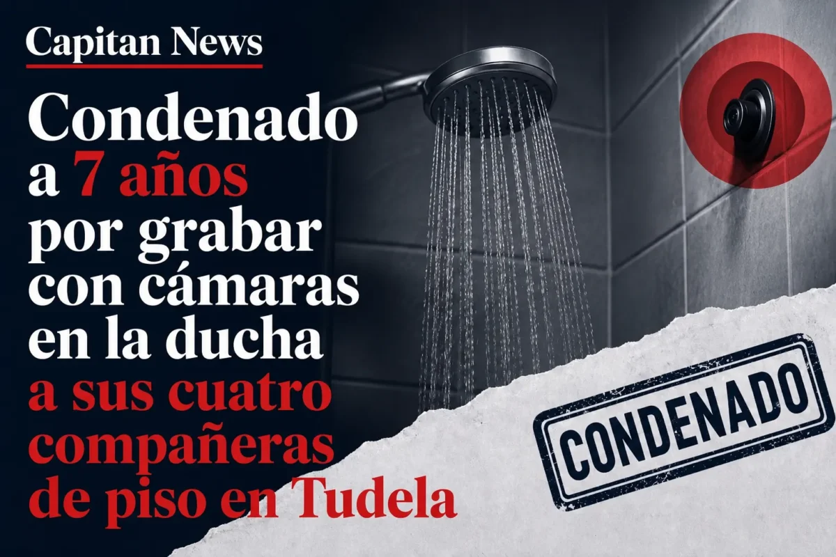 Imagen que muestra el titular Condenado a 7 años por grabar con cámaras en la ducha a sus cuatro compañeras de piso en Tudela sobre la sentencia