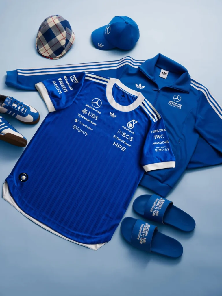Qué es Blue Wonder, la colección de adidas y Mercedes F1 inspirada en un camión de 1955 Imagen de la nueva colección de adidas con Mercedes AMG F1