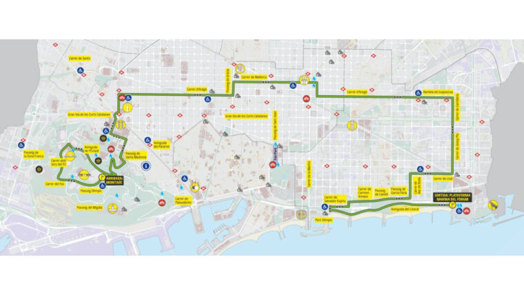 Cómo moverte por Barcelona en metro ante los cortes masivos por el Tour de Francia Mapa que muestra los cortes de tráfico en Barcelona por la carrera del Tour de Francia